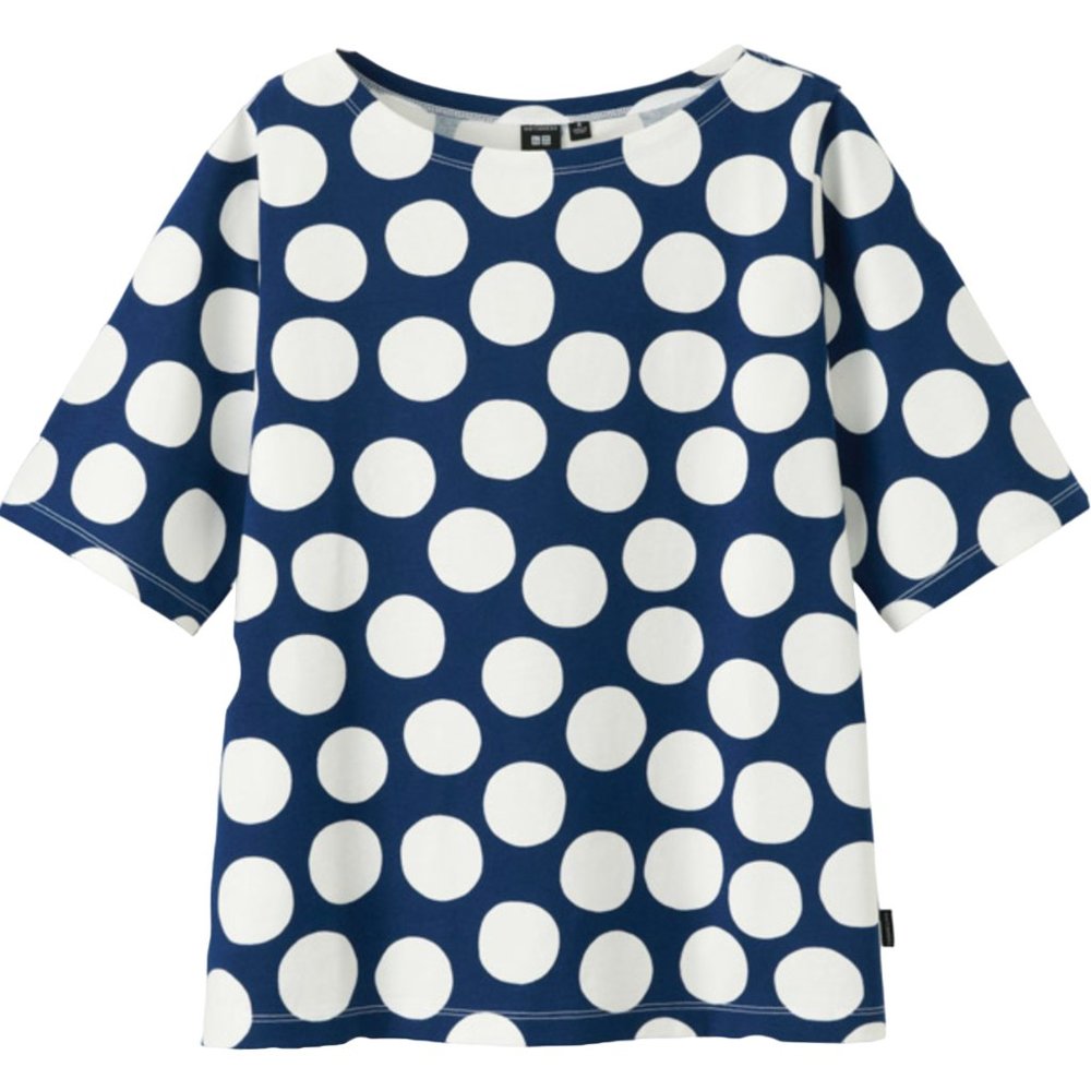 Marimekko Uniqlo Navy White Large Polka Dot Short Sleeve Boxy Crewneck Tee